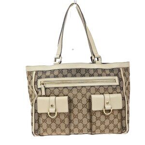 GUCCI Logo GG pattern Shoulder Tote Bag Canvas Leather Brown White Italy 85KP250